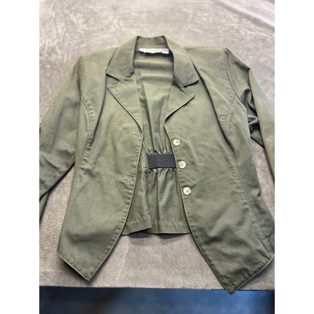 Gotcha Covered Womens Olive Green Cinched Waist Blazer Jacket Size S Made in USA